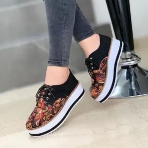 Fashionpared Women Fashion Pattern Canvas Flat Lace-Up Sneakers