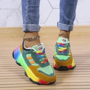 Fashionpared Women Fashion Platform Color Block Platform Sneakers