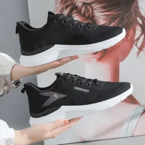 Fashionpared Women Fashion Flyknit Mesh Lace-Up Sneakers