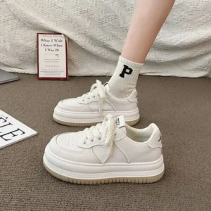 Fashionpared Women Fashion Round Toe Petite Platform Platform Lace-Up Sneakers