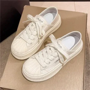 Fashionpared Women Fashion Shell Toe Platform Solid Color Lace-Up Sneakers