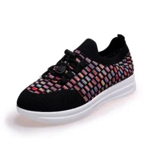 Fashionpared Women Fashion Low-Top Lace-Up Platform Color-Block Fly-Knit Sneakers