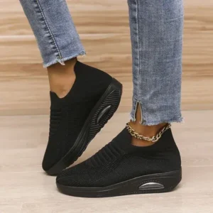 Fashionpared Women'S Casual Solid Color Round Toe Mesh Breathable Low Top Platform Sneakers