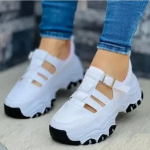 Fashionpared Women'S Casual Fashion Round Toe Mesh Solid Color Thick Sole Stitching Suede Hollow Platform Sneakers