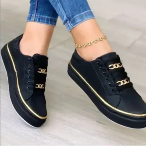 Fashionpared Women Thick Bottom Chain Casual Round Toe Fashion Pu Sneakers