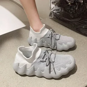 Fashionpared Women Fashion Round ToeWomen Fashion Round Toe Octopus Fly Woven Sneakers Shallow Cut Print Lace Up Flat Sneakers