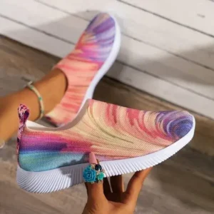 Fashionpared Women Fashion Round Multicolor Gradient Rainbow Mesh Sneakers